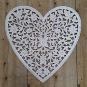 White Wood Carved Heart  