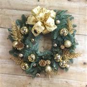 Gold Blue Pine Door Wreath